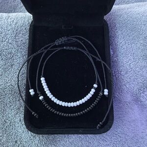 Elegant Black and White Beaded Bracelet Set